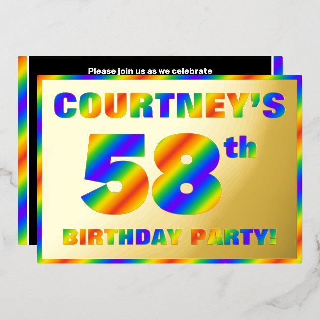 58th Birthday Party — Fun, Rainbow Spectrum “58” (Front/Back)