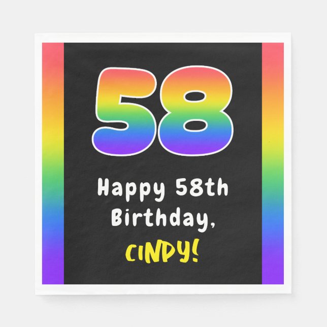 58th Birthday: Rainbow Spectrum # 58, Custom Name Napkin (Front)