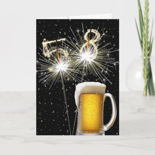 58th Birthday Sparklers With Beer Mug Card (Front)