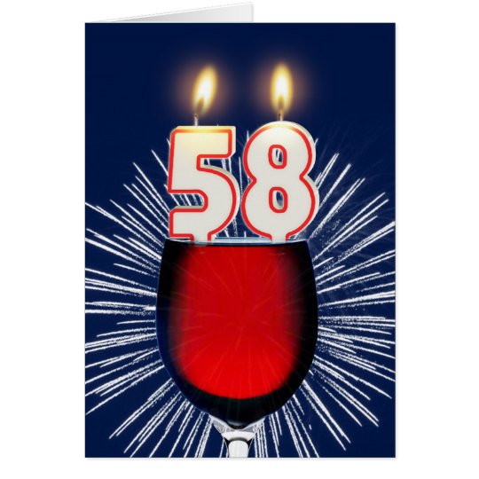 58th Birthday with wine and candles Card