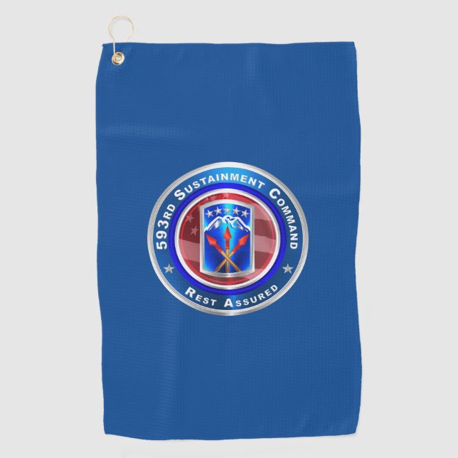 593rd Sustainment Command “Rest Assured” Golf Towel (Front)