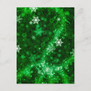 597 DEEP RICH GREENS WHITE WINTER FROST SNOWFLAKES POSTCARD