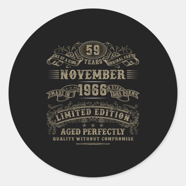 59 Year Old 59th Bday November 1966 Limited Editio Classic Round Sticker (Front)