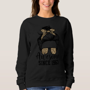 59 Years Old Awesome Since 1963 Messy Bun Leopard Sweatshirt