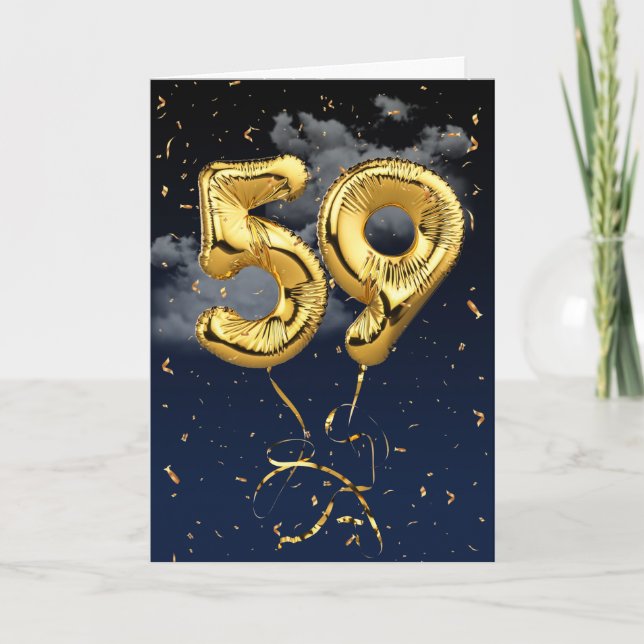 59e Anniversaire Gold Mylar Balloon et carte Confe (Devant)