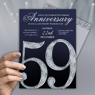 59th Anniversary Diamond Silver Navy Blue Modern Invitation