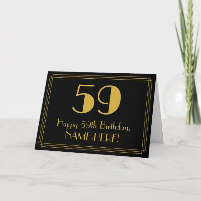 59th Birthday: Art Deco Inspired Look "59" + Name Card (Front)