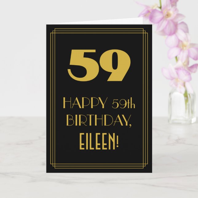 59th Birthday ~ Art Deco Inspired Look "59" & Name Card (Orchid)