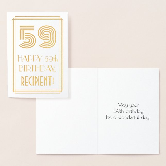 59th Birthday - Art Deco Inspired Look "59" & Name Foil Card (Display)