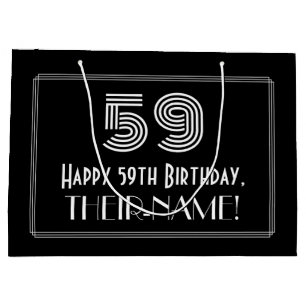 59th Birthday — Art Deco Inspired Look "59" & Name Large Gift Bag