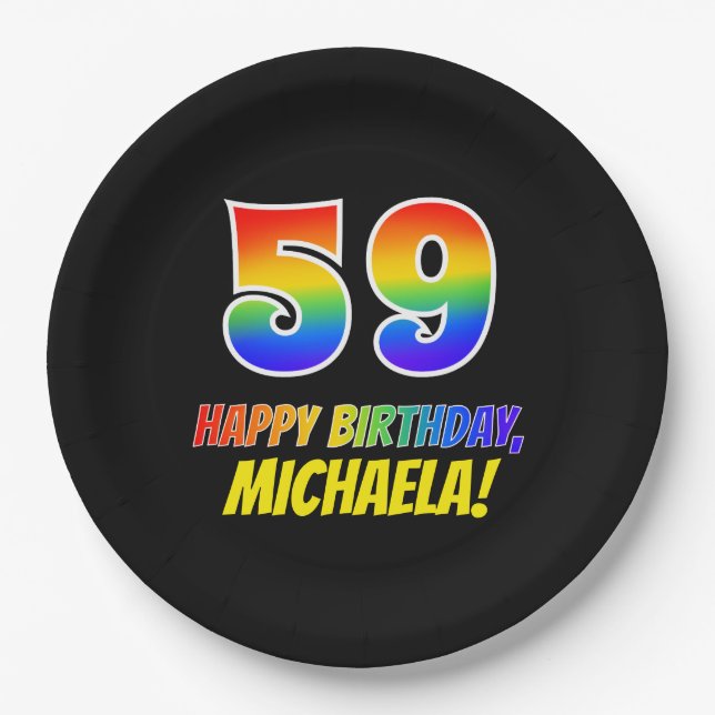 59th Birthday: Bold, Fun, Simple, Rainbow 59 Paper Plate (Front)