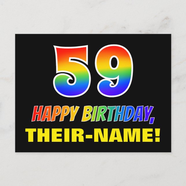 59th Birthday: Bold, Fun, Simple, Rainbow 59 Postcard (Front)