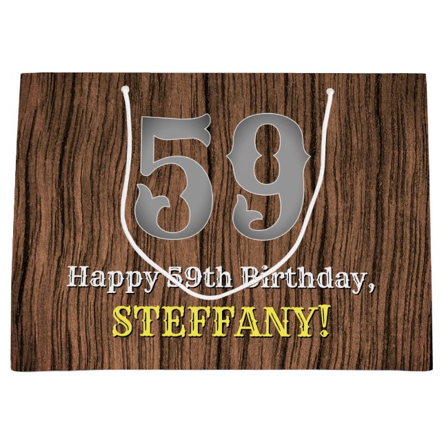 59th Birthday: Country Western Inspired Look, Name Large Gift Bag (Front)