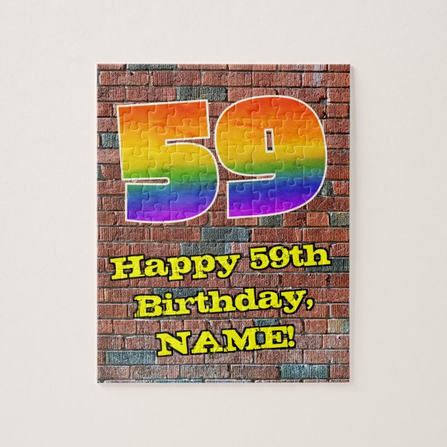 59th Birthday: Fun Graffiti-Inspired Rainbow 59 Jigsaw Puzzle (Vertical)