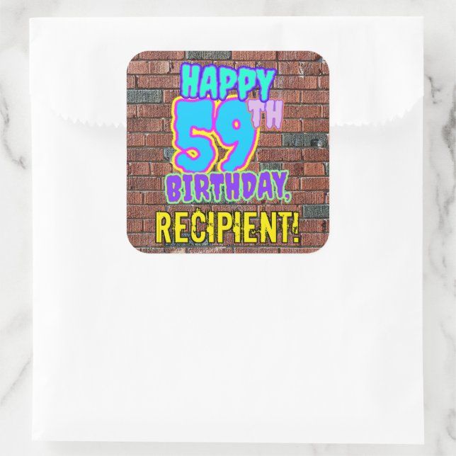 59th Birthday – Fun, Urban Graffiti Inspired Look Square Sticker (Bag)