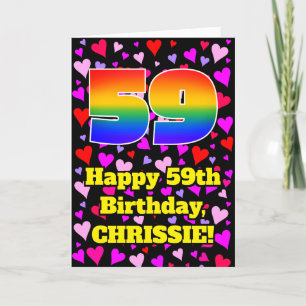 59th Birthday: Loving Hearts Pattern, Rainbow # 59 Card