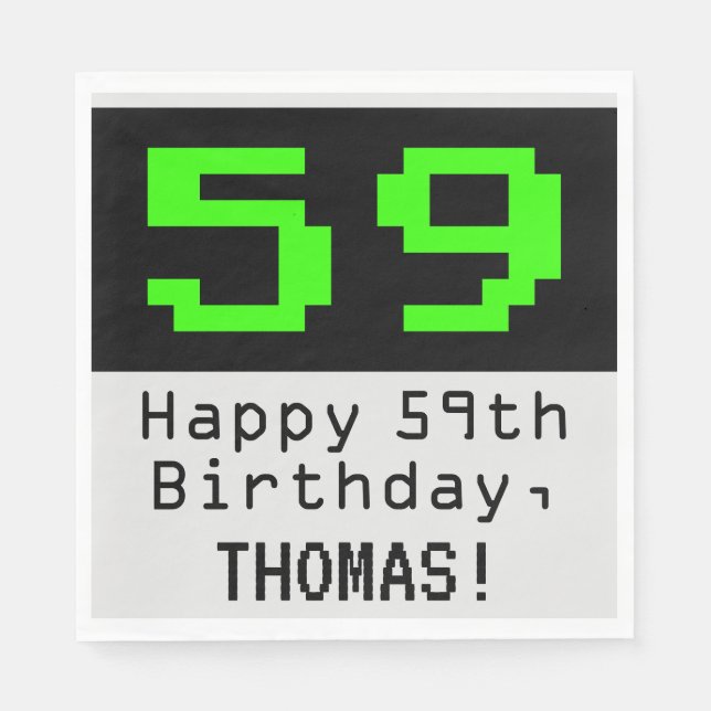 59th Birthday - Nerdy / Geeky Style "59" & Name Napkin (Front)