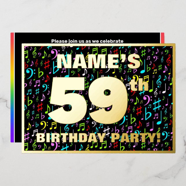 59th Birthday Party — Fun, Colourful Music Symbols (Front/Back)