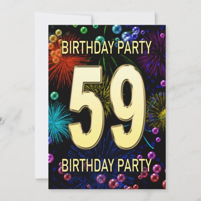 59th Birthday Party Invitation Fireworks Bubbles (Front)