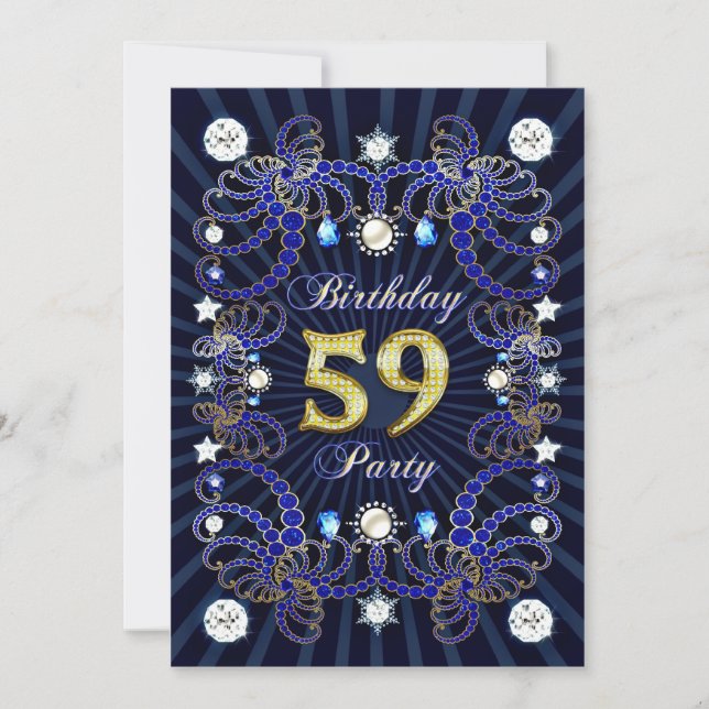 59th birthday party invite with masses of jewels (Front)