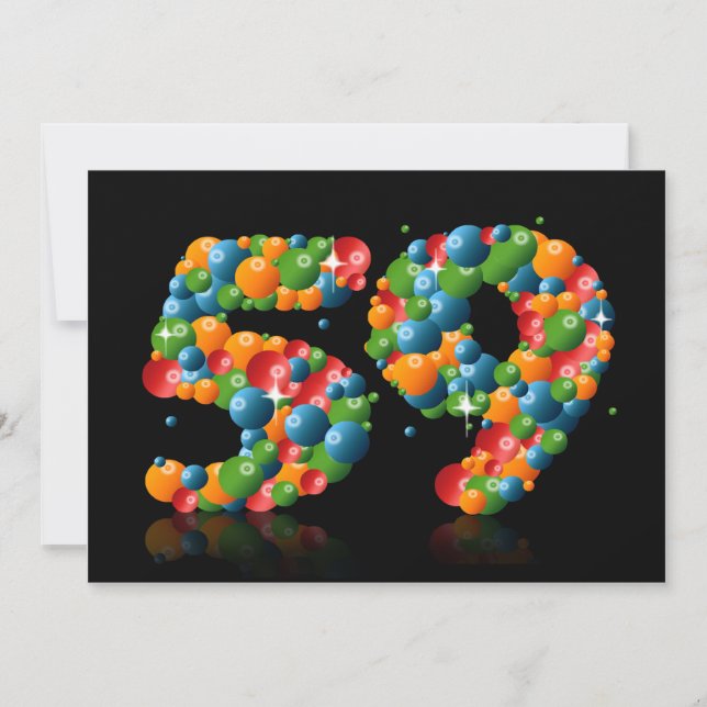 59th Birthday party, with bubbles and balls Invitation (Front)