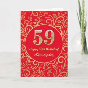 59th Birthday Red and Gold Floral Pattern Card