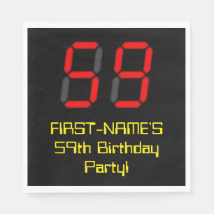 59th Birthday: Red Digital Clock Style "59" + Name Napkin