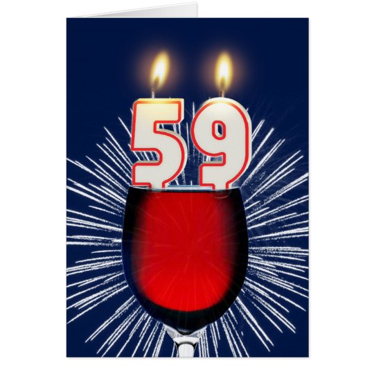 59th Birthday with wine and candles Card