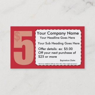 $5.00 Off Coupon Business Card