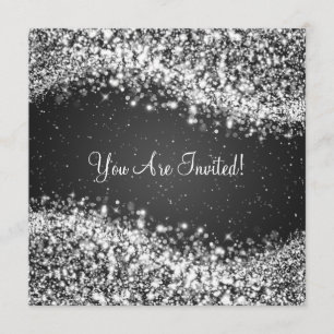 5.25" Elegant Wedding Sparkling Wave Black Invitation