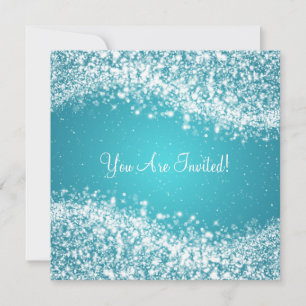 5.25" Elegant Wedding Sparkling Wave Blue Invitation