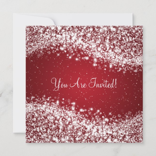5.25" Elegant Wedding Sparkling Wave Red Invitation (Front)