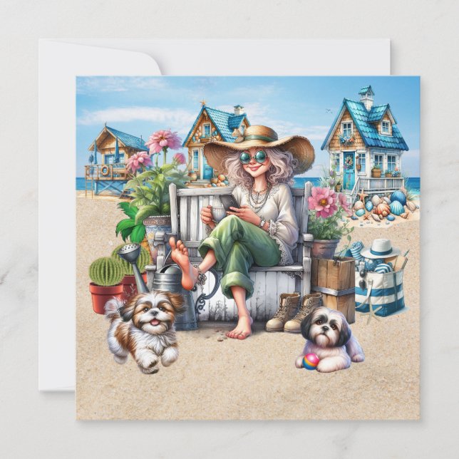 5.25 Pretty Senior Beach Lady  Card (Front)