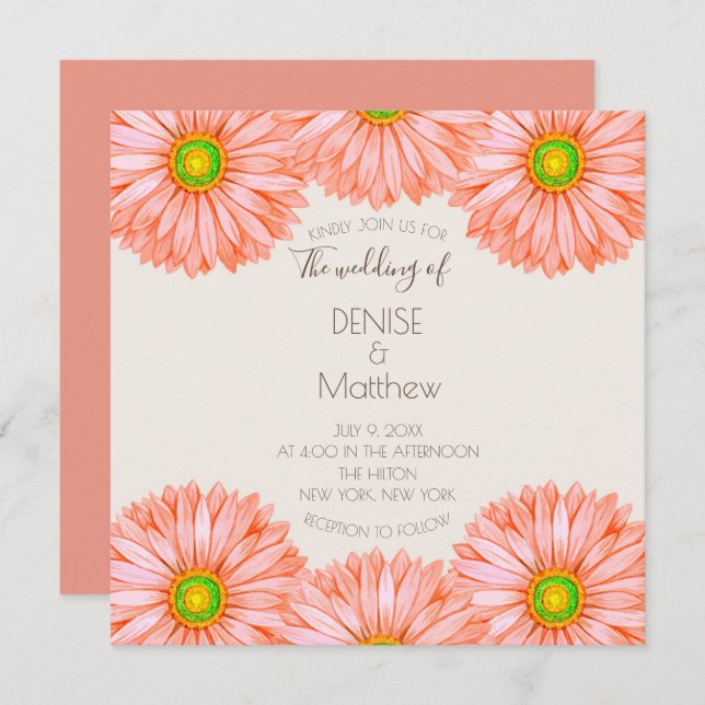 5.25" x 5.25" Apricot Gerbera Wedding Invitation (Front/Back)