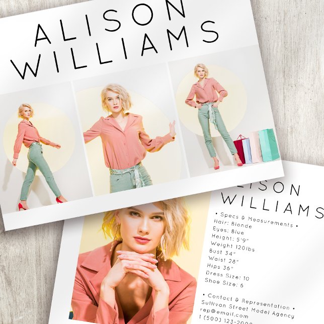 5.5x7.5" Modern 3 Photo Actor Model Comp Card (Creator Uploaded)