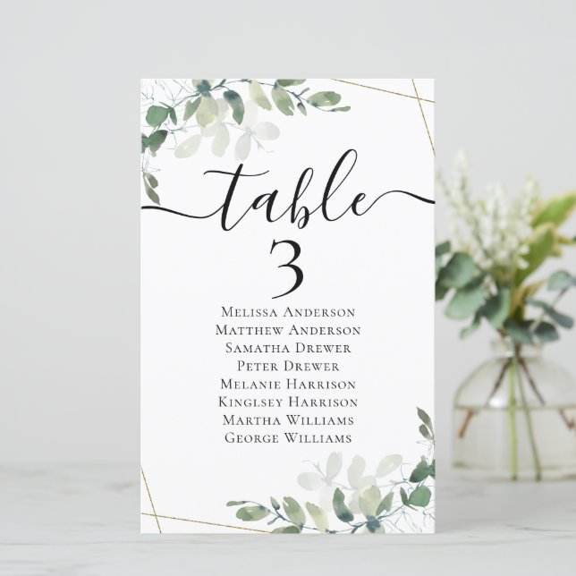 5.5x8.5" Eucalyptus Table Seating Chart No 3 (Standing Front)