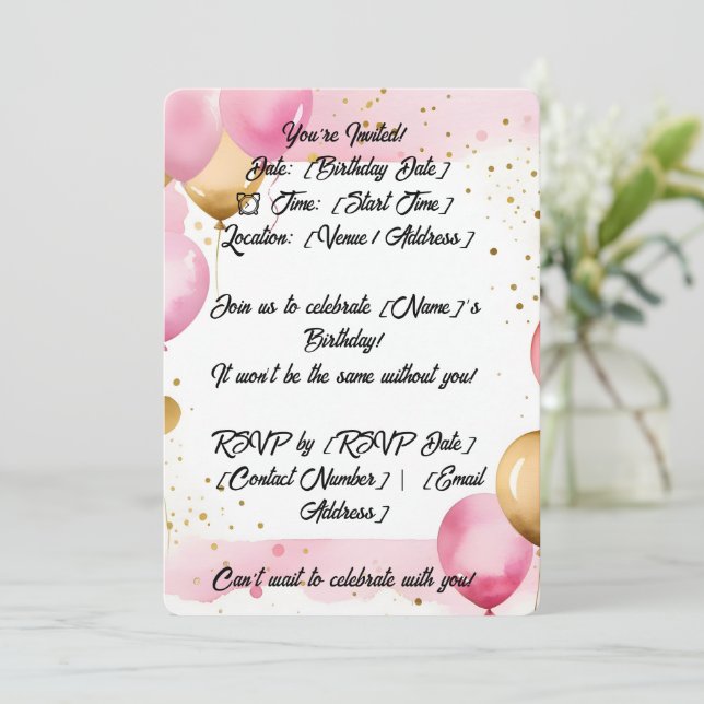 5" * 7" Rounded Birthday Invitation Card (Standing Front)