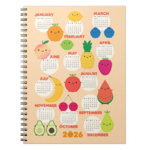 5 A Day Kawaii Fruits 2026 Calendar Notebook