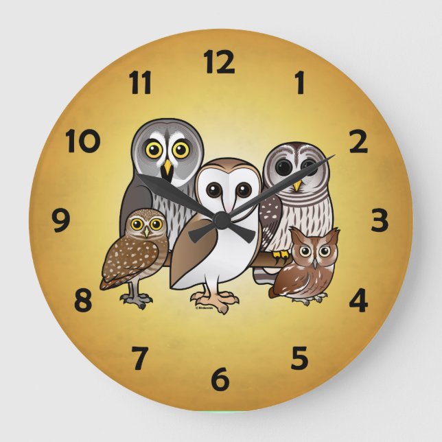 5 Birdorable Owls Large Clock (Front)