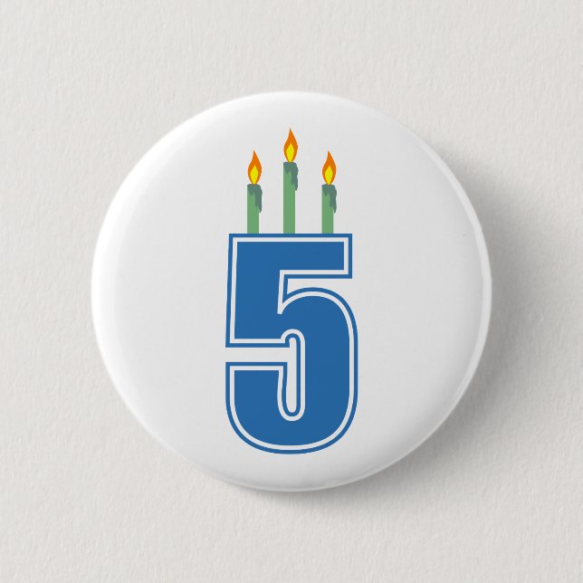 5 Birthday Candles (Blue / Green) 2 Inch Round Button (Front)