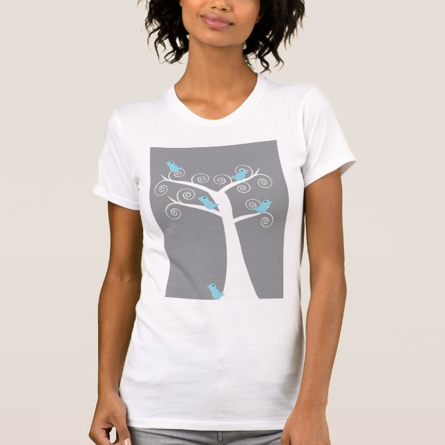 5 Blue Birds in a Tree (Grey) Shirt (Front)