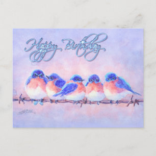 5 BLUEBIRDS on a WIRE  & TEXT by SHARON SHARPE Postcard
