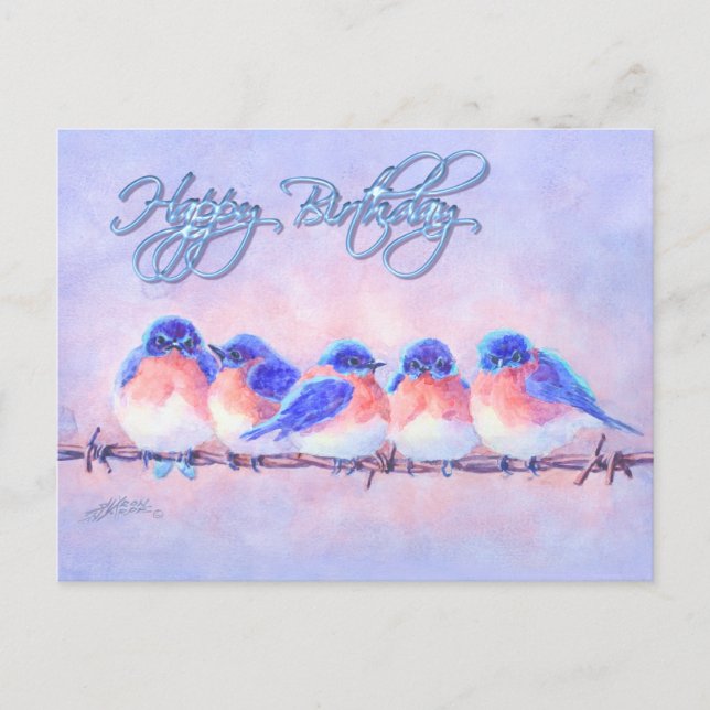 5 BLUEBIRDS on a WIRE  & TEXT by SHARON SHARPE Postcard (Front)