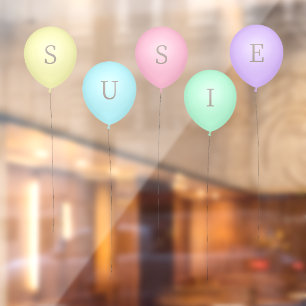 5 Bright Colourful Balloons with Custom Letters Window Cling