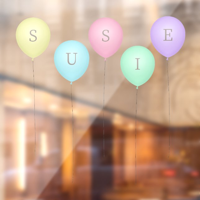 5 Bright Colourful Balloons with Custom Letters Window Cling (Sheet 2)