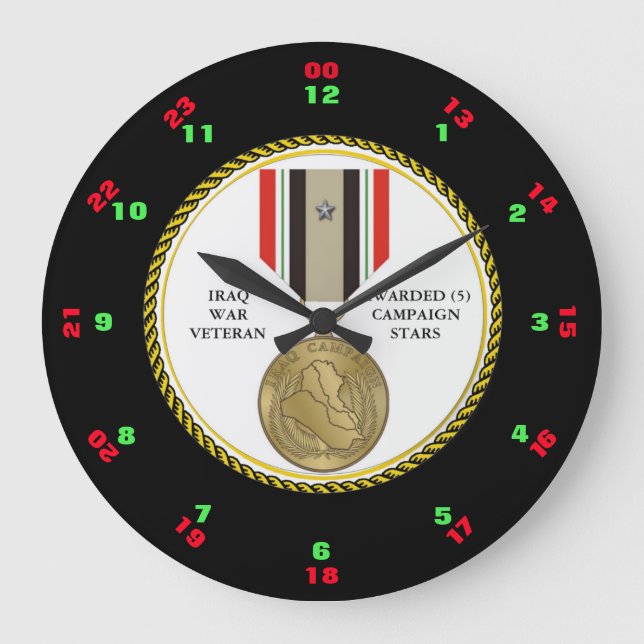 5 CAMPAIGN STARS IRAQ WAR VETERAN LARGE CLOCK (Front)