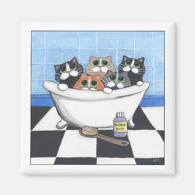 5 Chats Prenant Un Bain - Aimant Chat (Devant)