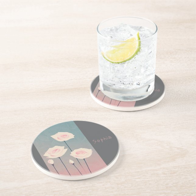 5 Cm Roses Round Badge, personalized Coaster (Side)