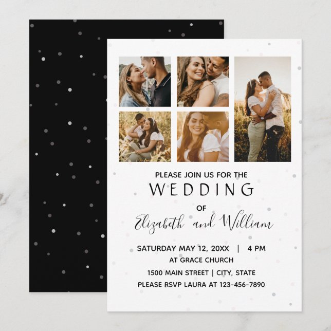 5 Collage Photo Élégante invitation de mariage (Devant / Derrière)