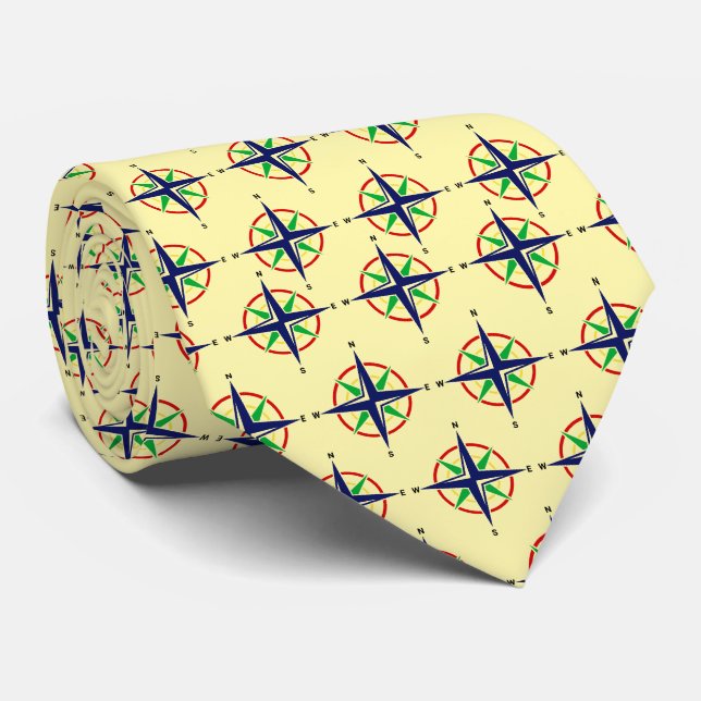 5 Color Nautical Compass Rose Pale Yellow BG Tie (Rolled)